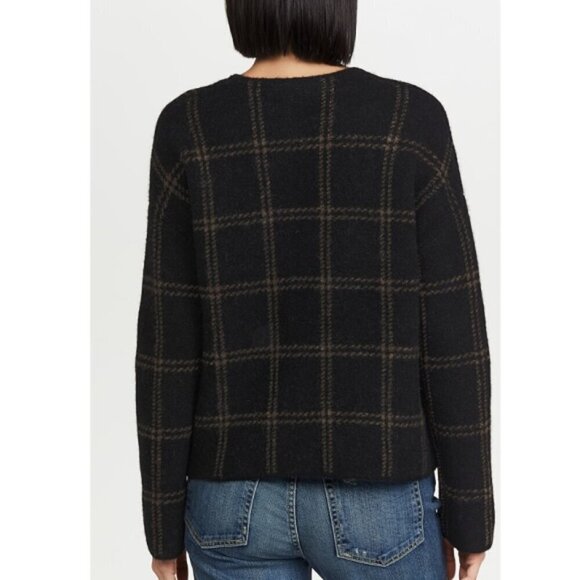 Vince Windowpane Plaid Alpaca/Wool-Blend Pullover Sweater, Black/Dark Camel - Picture 4 of 5